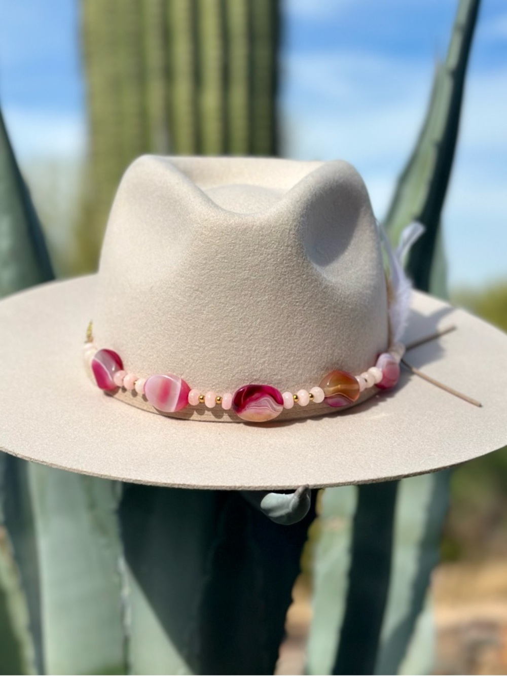 Pink Striped Agate and Jade Hat Band